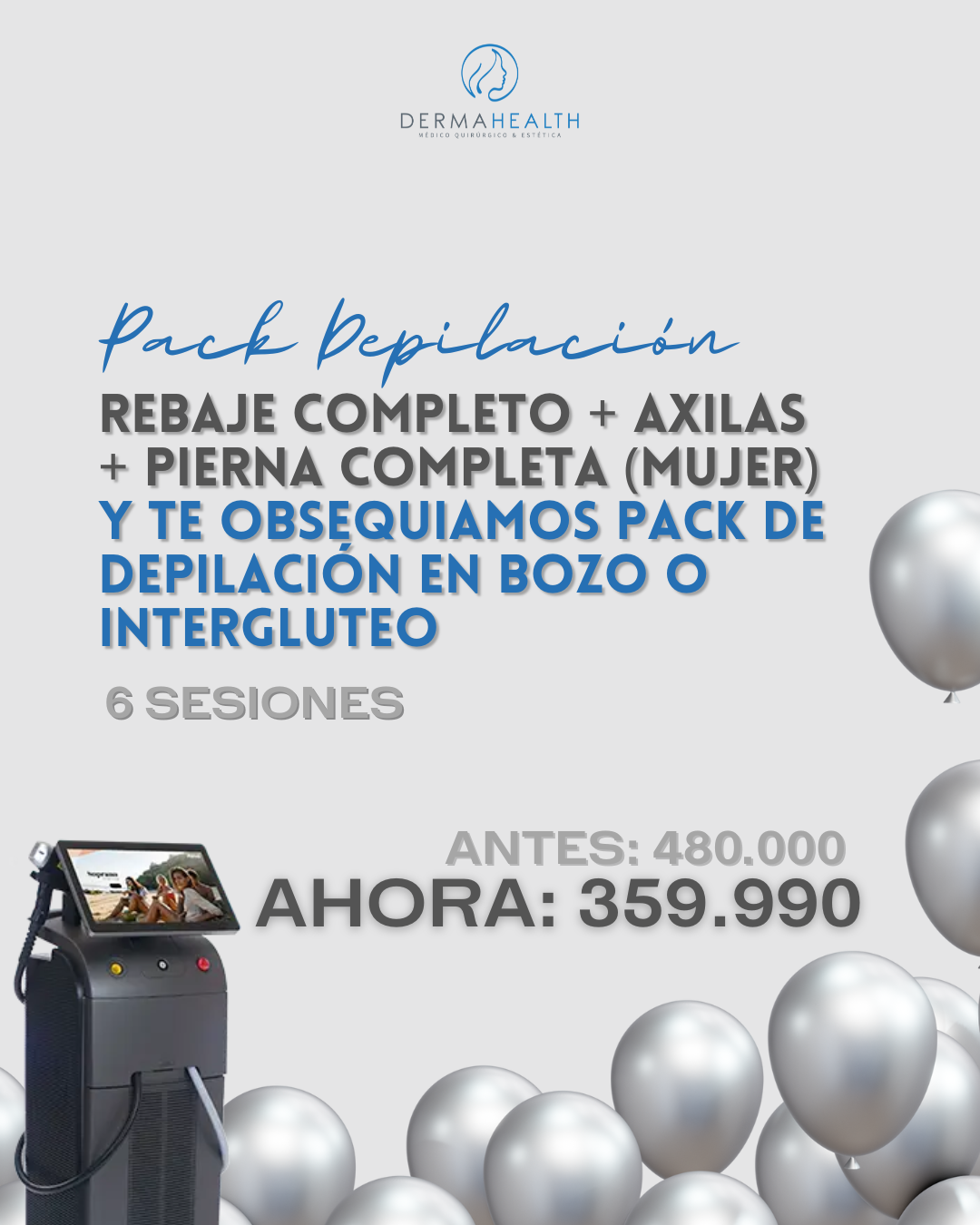 DEPILACIÓN LÁSER SOPRANO TITANIUM - REBAJE COMPLETO + AXILAS + PIERNA COMPLETA (MUJER) - 6 SESIONES