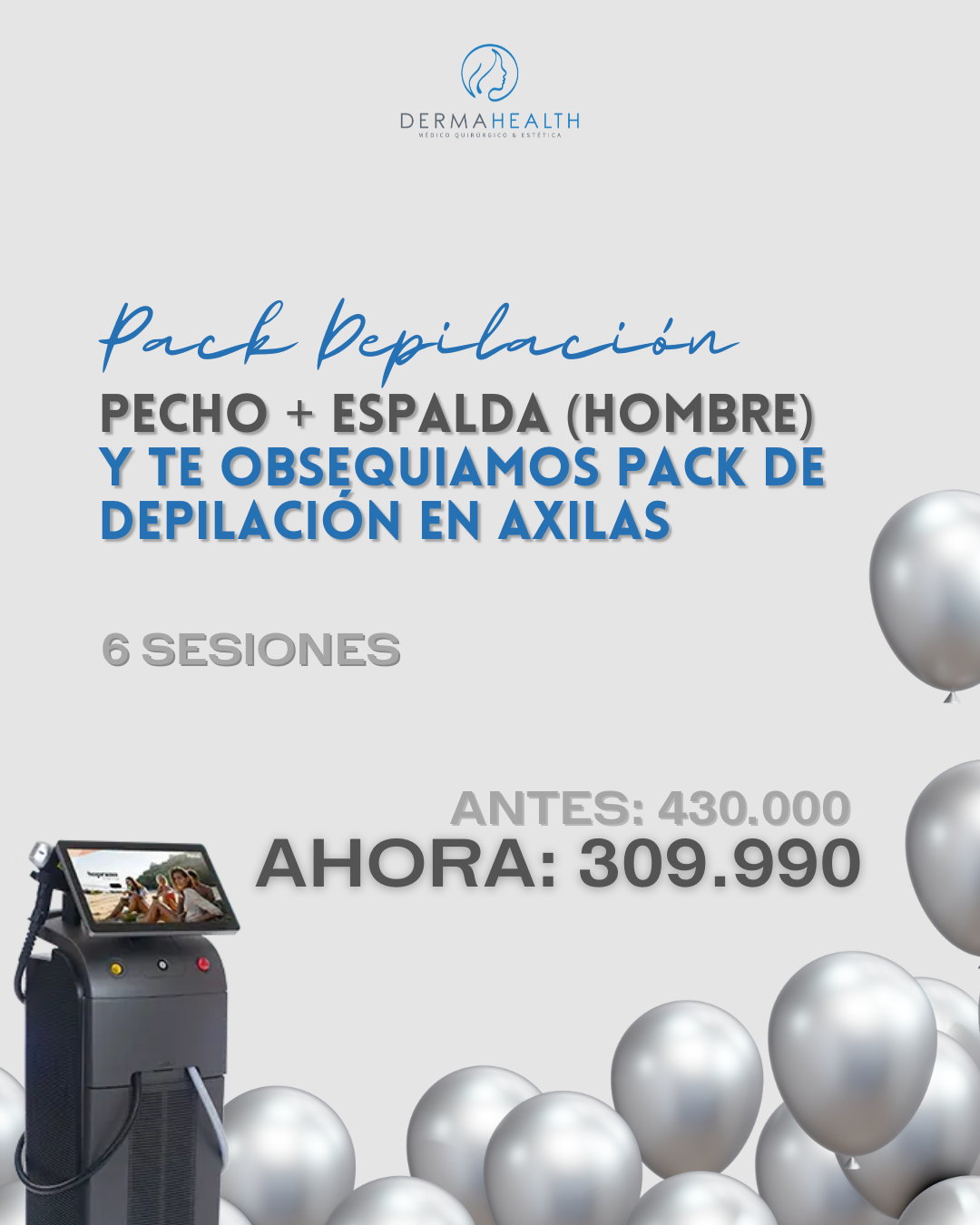 DEPILACIÓN LÁSER SOPRANO TITANIUM - PECHO + ESPALDA (HOMBRE) - 6 SESIONES