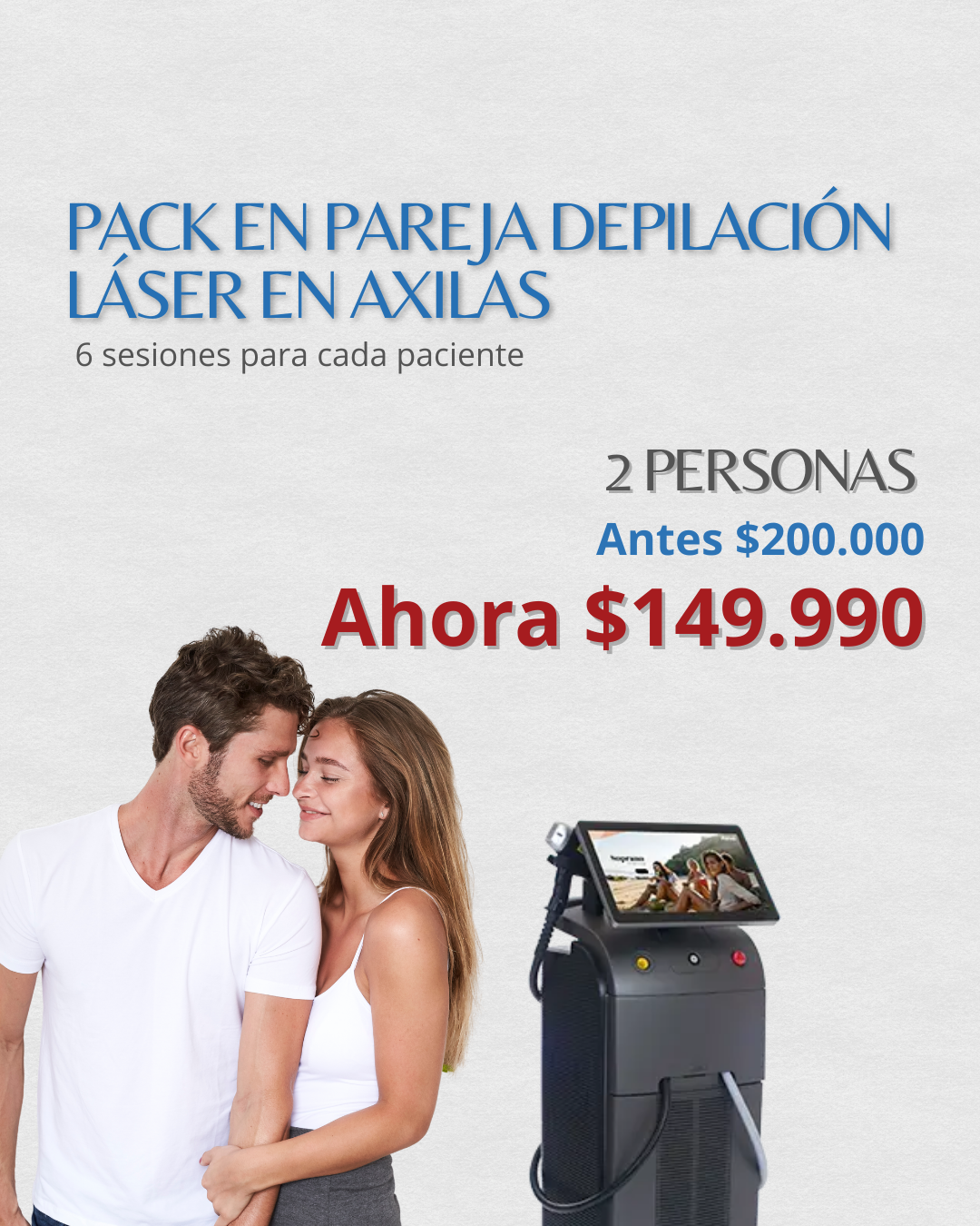 PACK EN PAREJA DEPILACIÓN LÁSER EN AXILAS – 6 sesiones para cada paciente