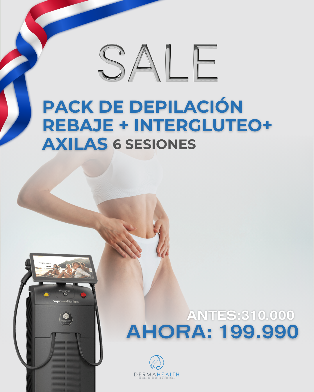 DEPILACIÓN LÁSER SOPRANO TITANIUM - REBAJE, INTERGLUTEO y AXILAS - 6 SESIONES